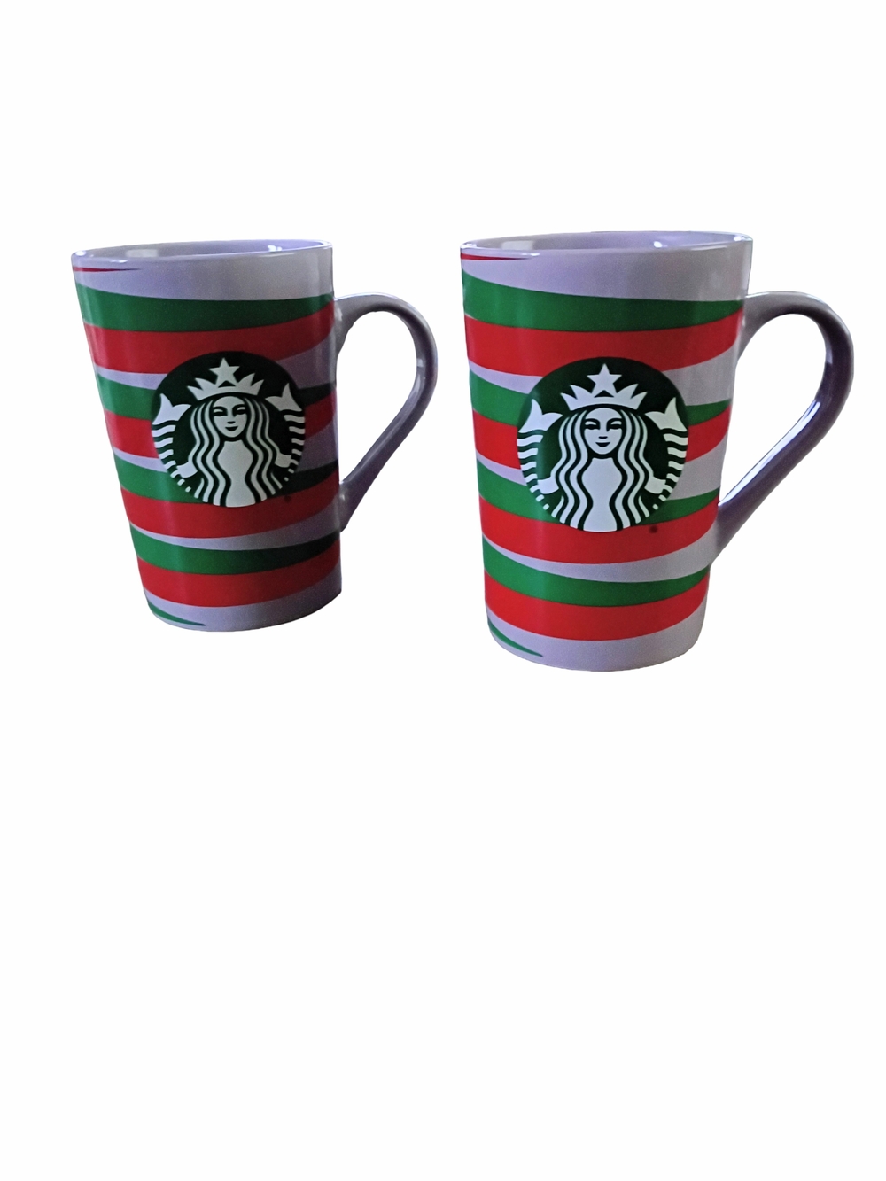 Starbucks 2020 Holiday Stripe Ceramic Mugs - Red & Green Stripes On Lilac